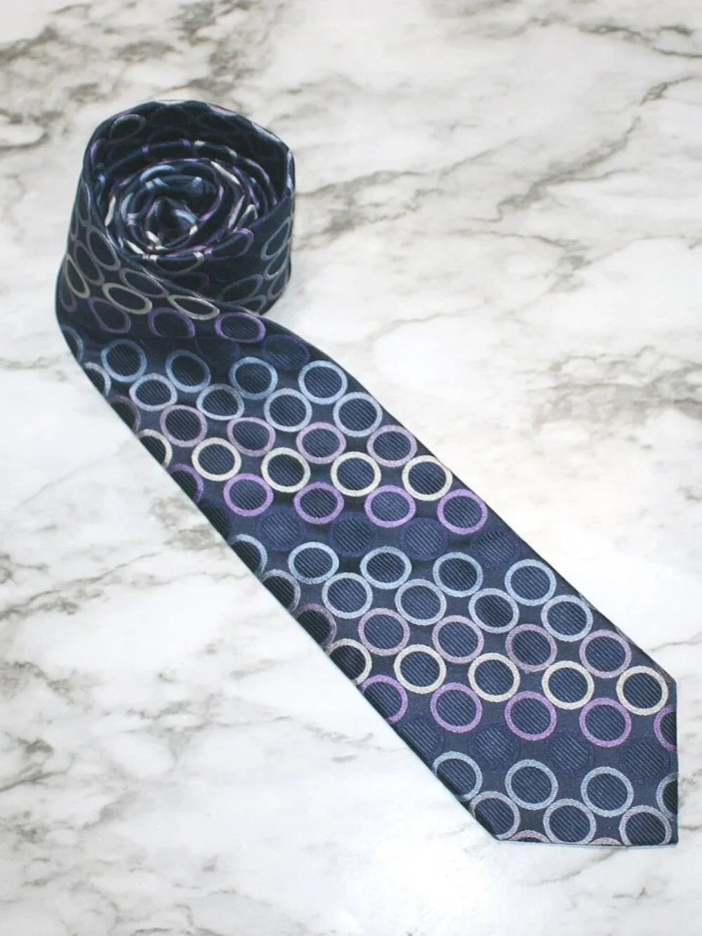 MICHAEL KORS Neck Tie Blue Multicolor Circles Accessory Silk Menswear Necktie